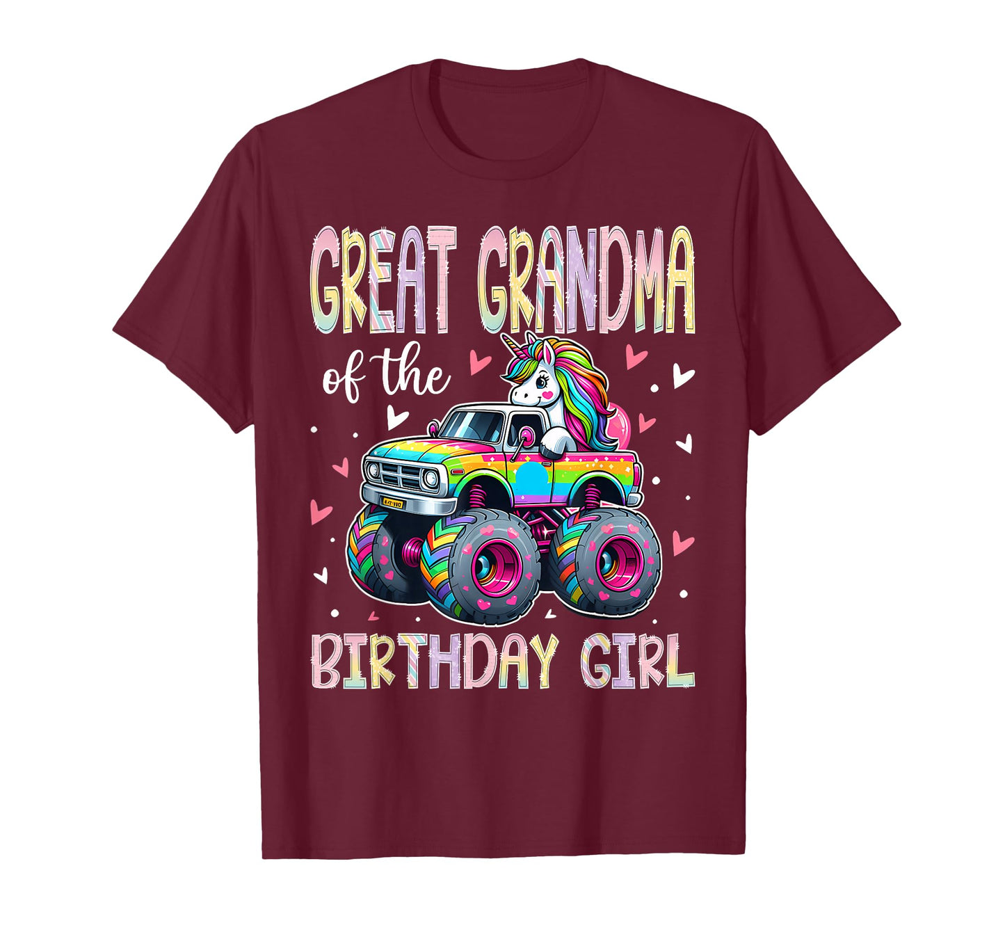 Great Grandma of The Birthday Girl Unicorn Monster Truck T-Shirt