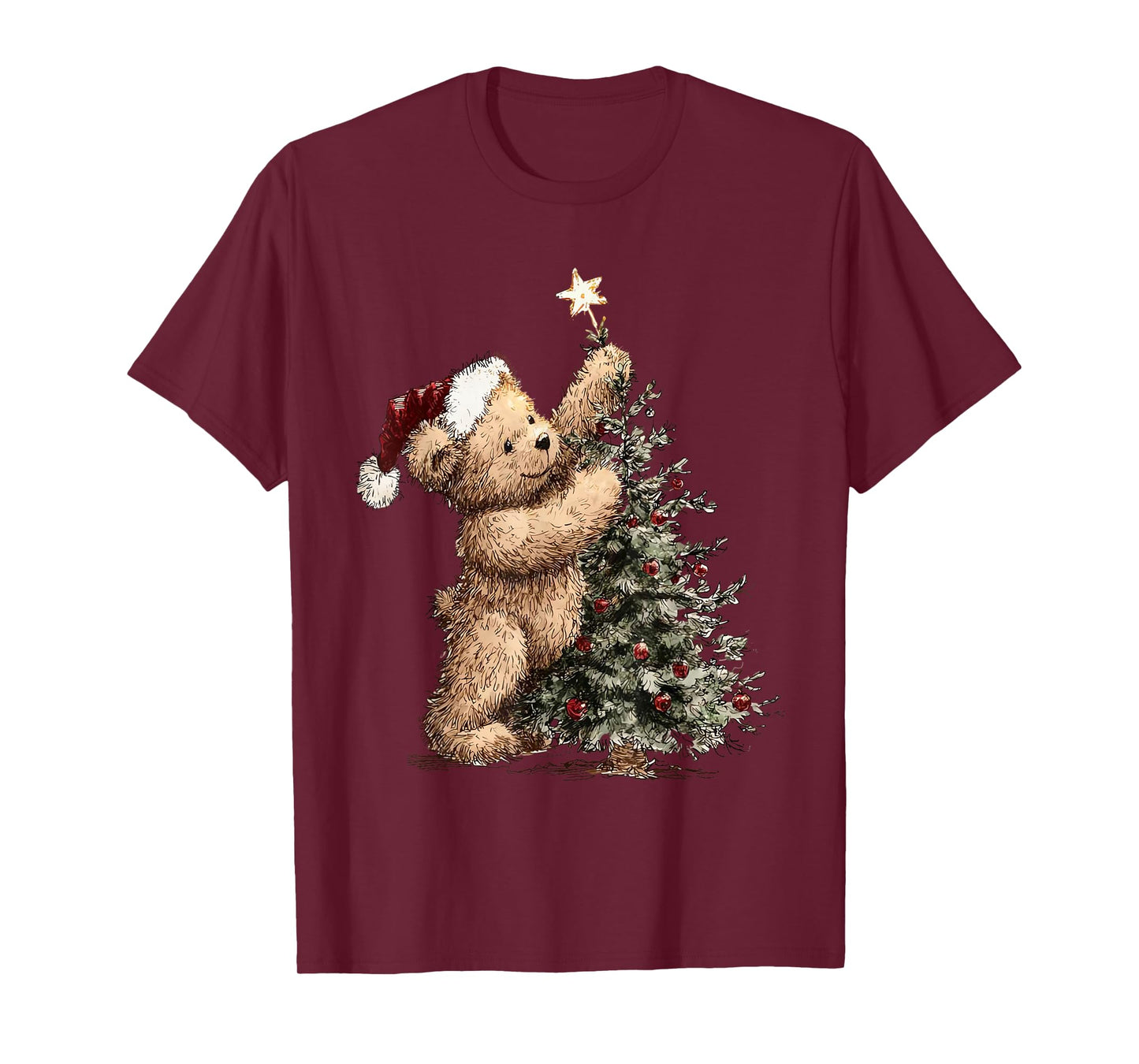 Cute Vintage Christmas Tree and Teddy Bear Santa Holiday T-Shirt