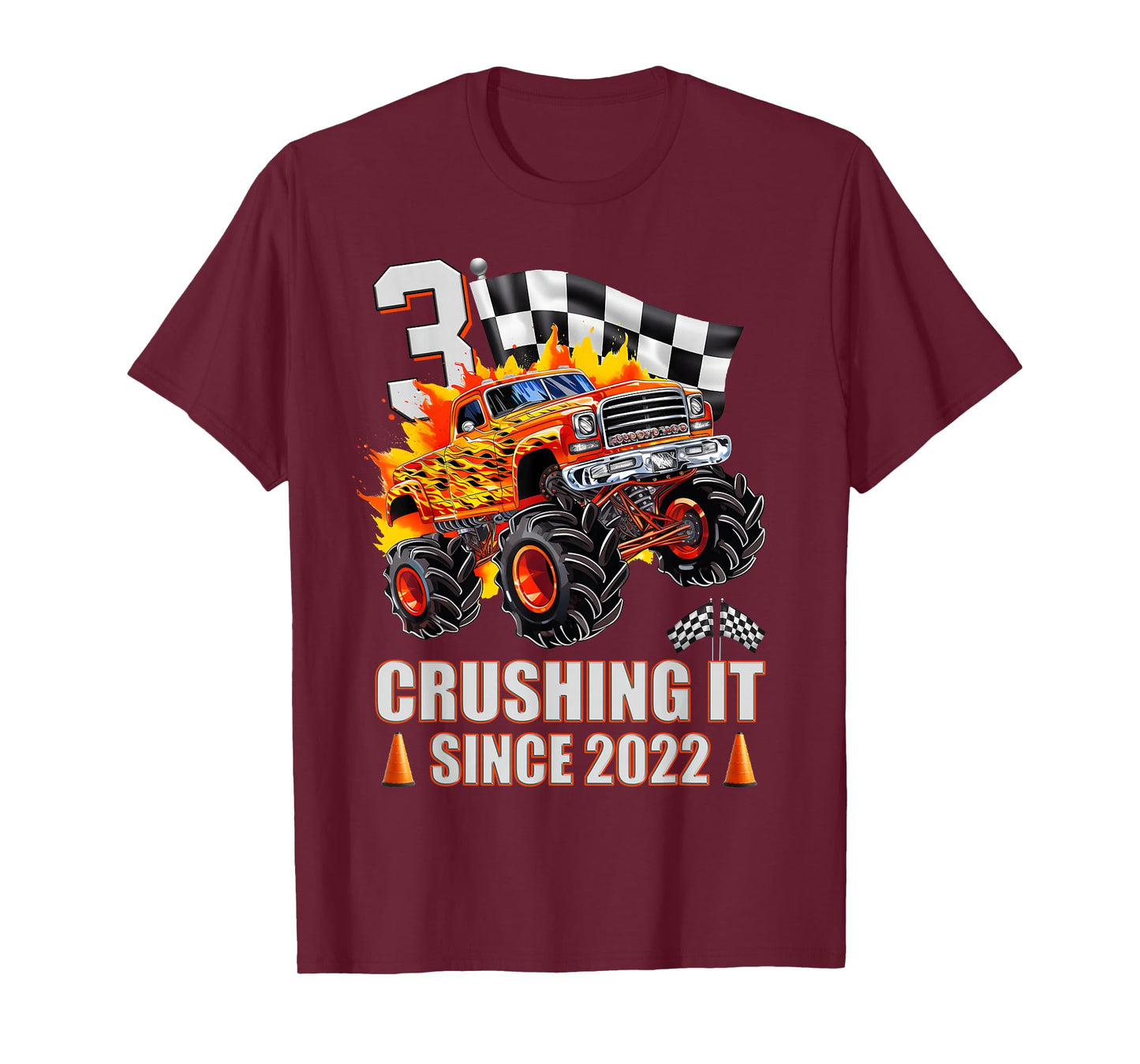 3 Crushing It Since 2022 3rd Birthday Monster Truck Kids T-Shirt