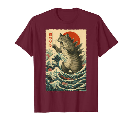 Vintage Catzilla Cat Funny Cat Lover Gifts Japanese Art T-Shirt