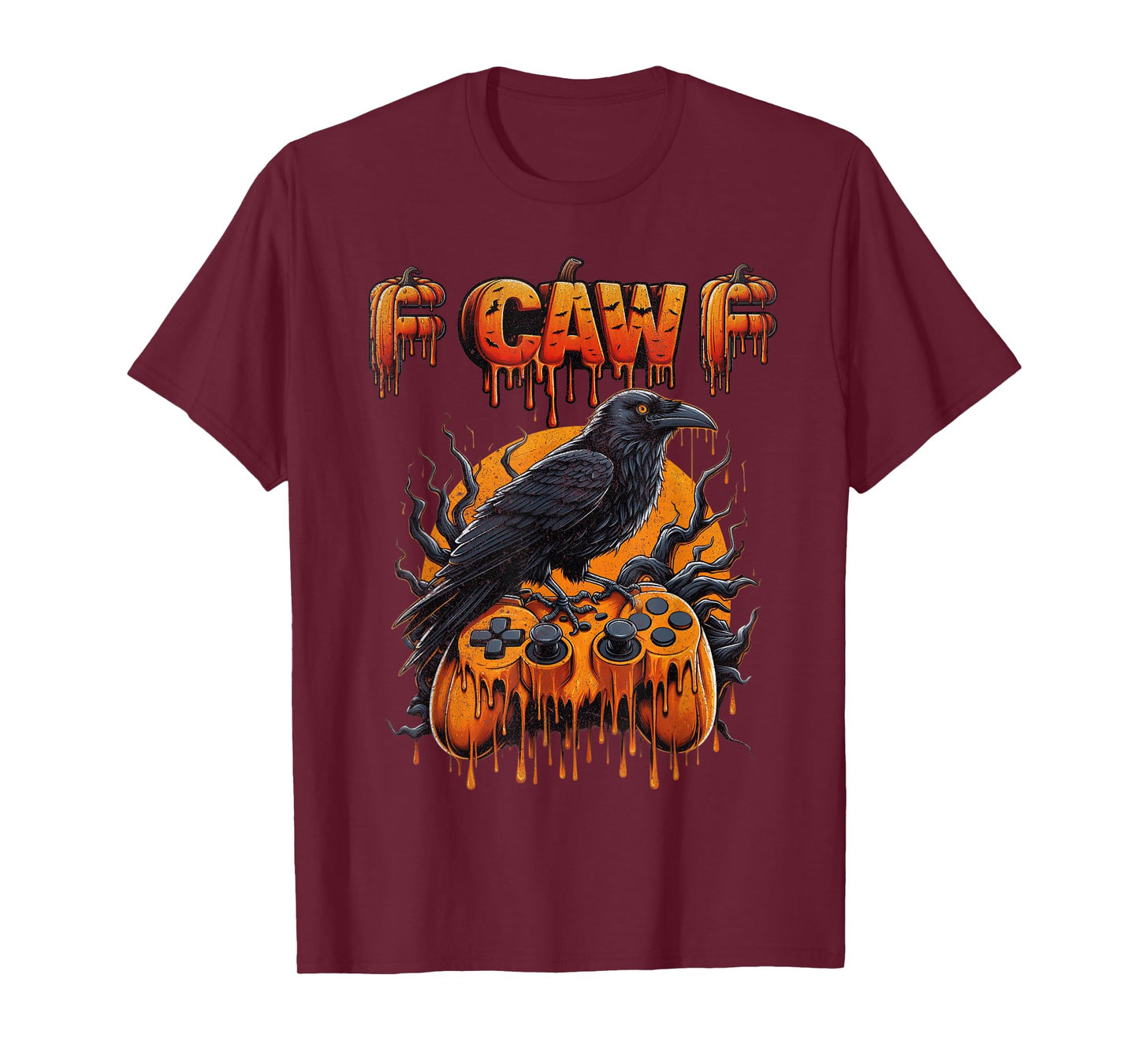 Halloween Gamer Pumpkin Dripping Gaming Crow Raven Bird Drip T-Shirt