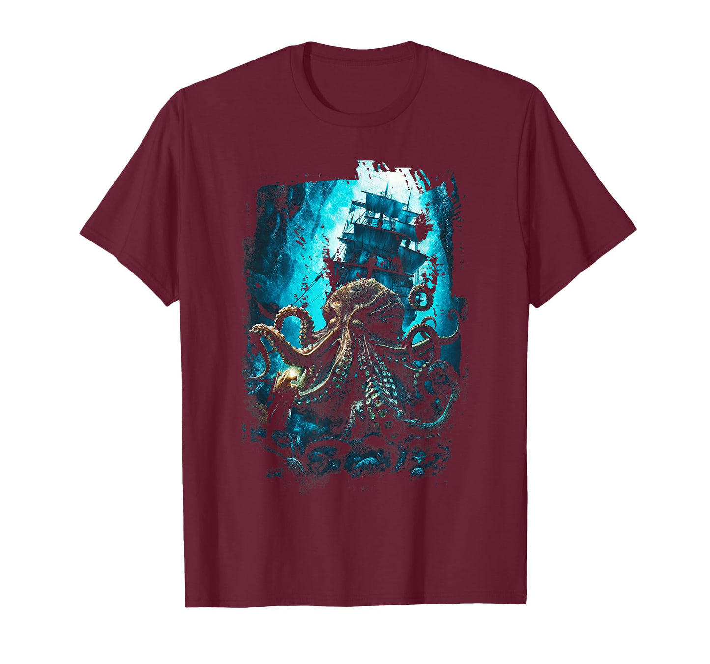 Giant Octopus Pirate Ship Vintage Kraken Sailing Squid T-Shirt