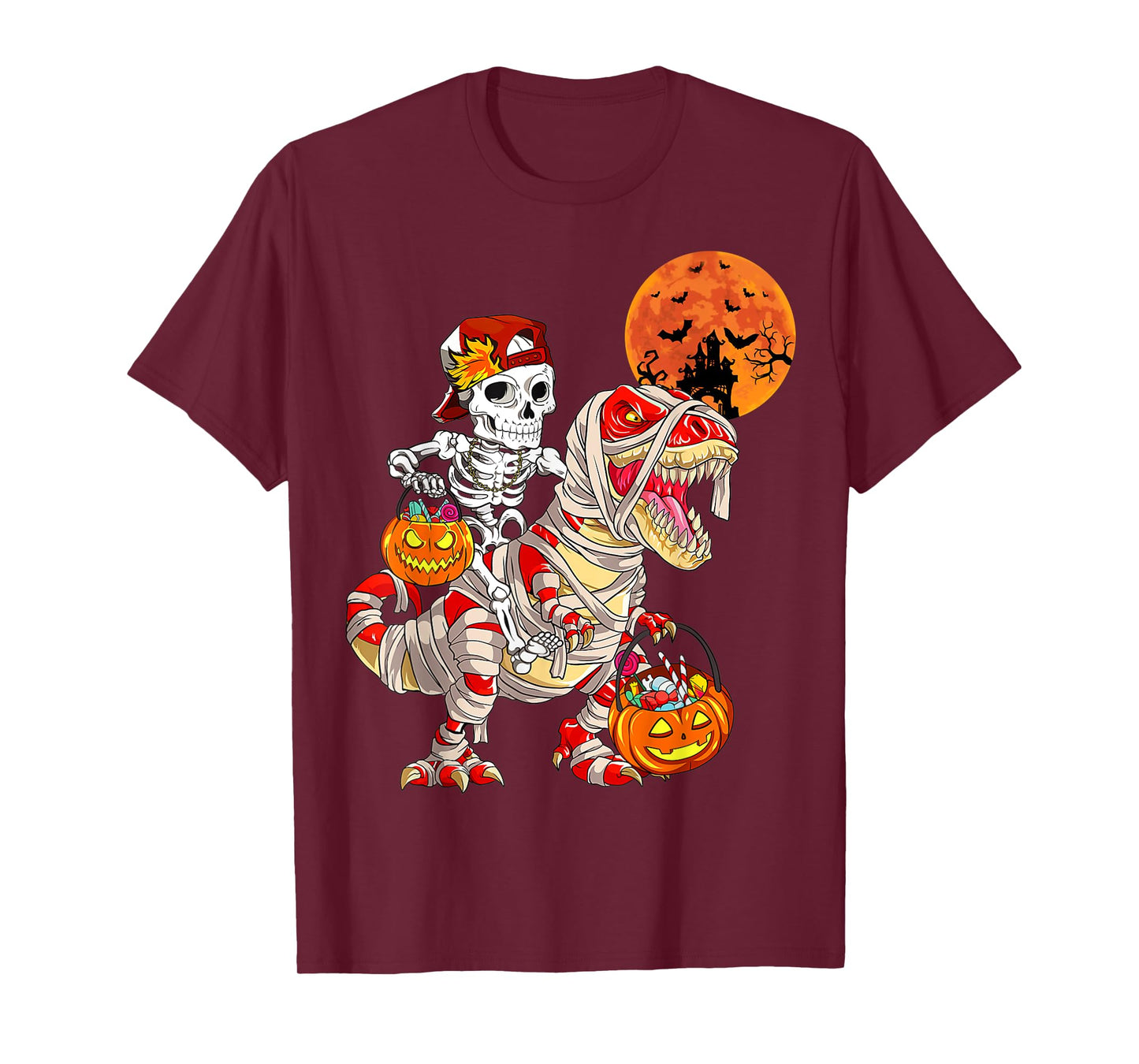 Cool Skeleton Cap Dino Mummy Toddler Boy Halloween Boys Kids T-Shirt