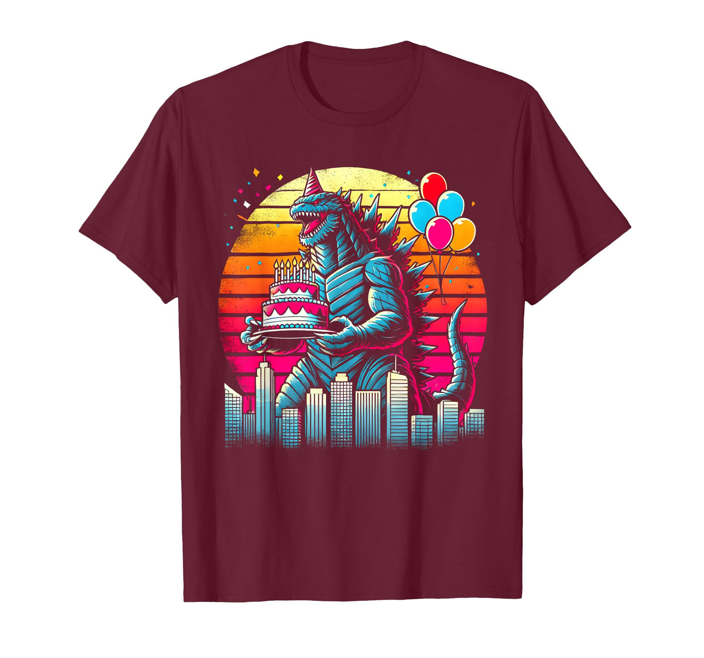 Kaiju Balloon And Cake Funny Japanese Monster Lover Birthday T-Shirt