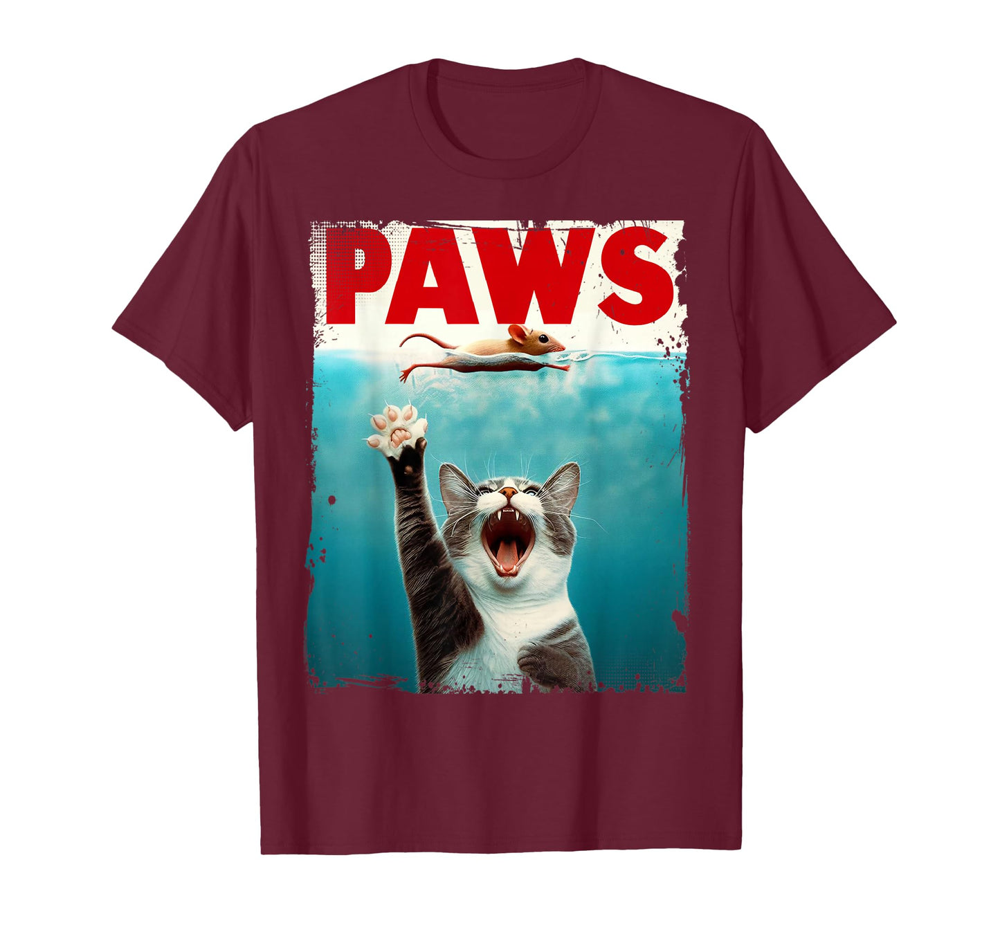 PAWS Parody Cat Mouse Humorous Cat Chasing Mouse Kitten T-Shirt