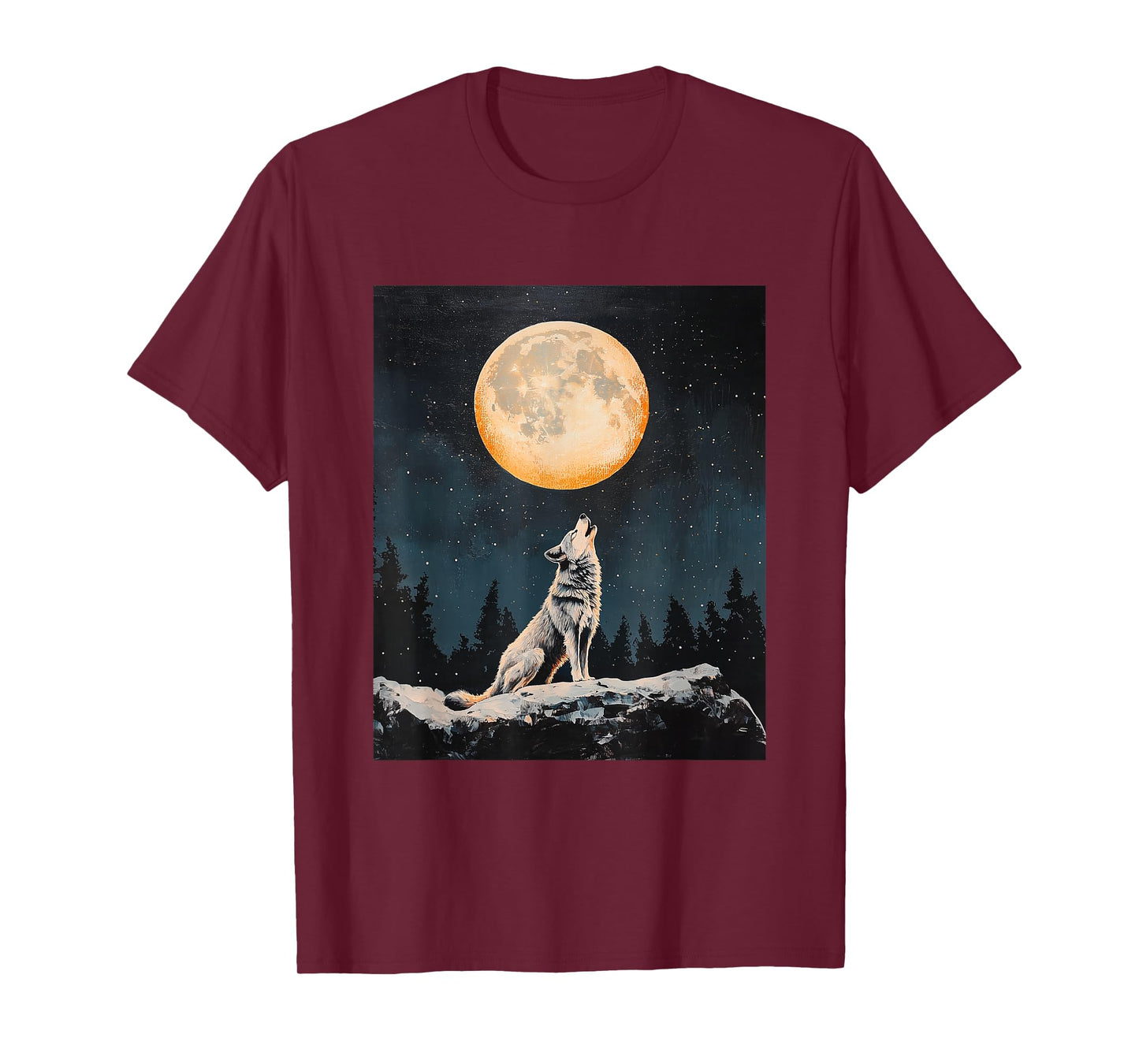 Wolf Wolves Moon Starry Night Graphic T-Shirt