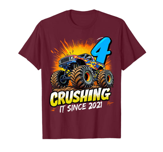 Birthday Monster Truck 4 year Old Boys 4th Party Born 2021 T-Shirt