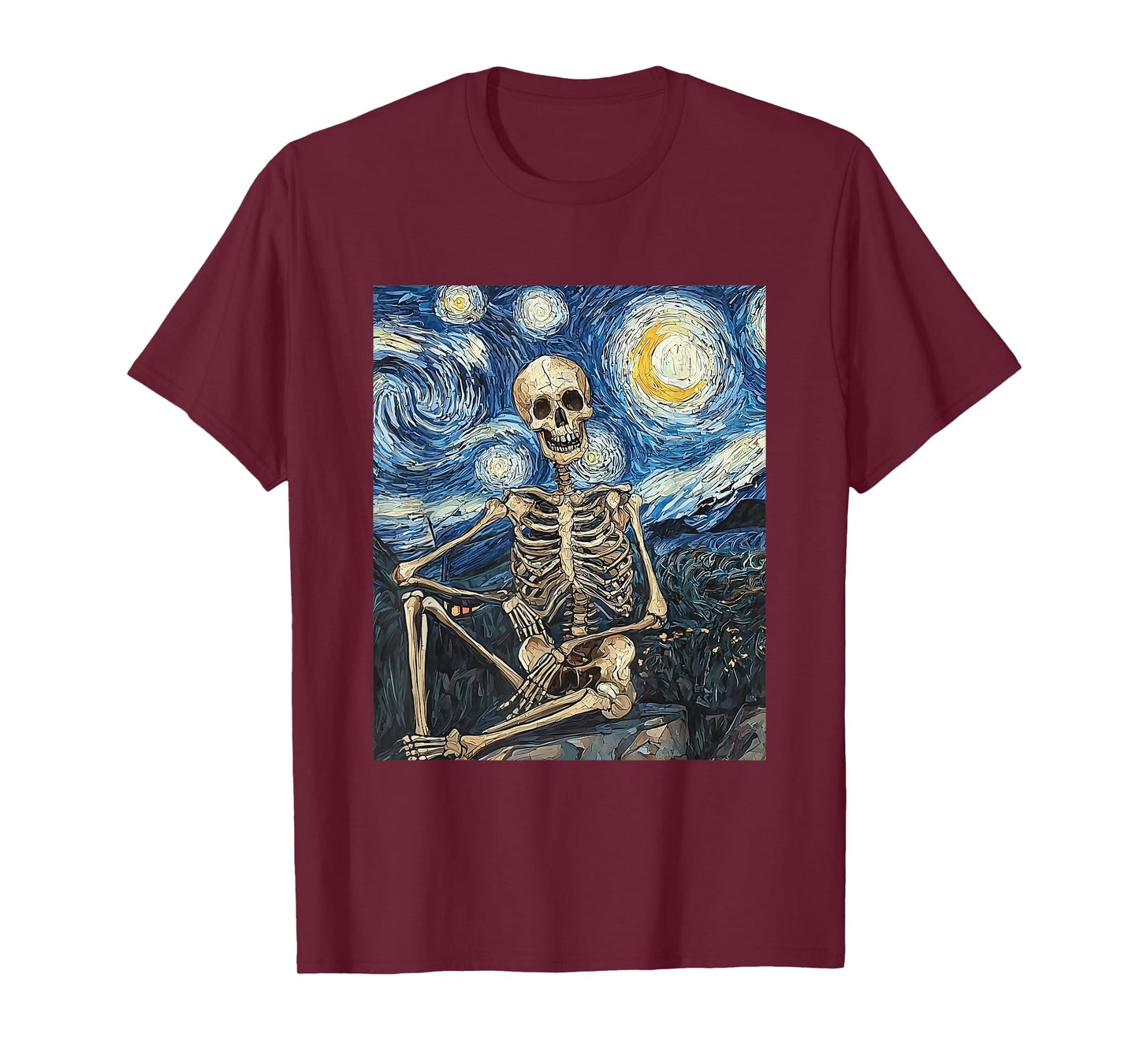 Skeleton Ghost Halloween - Van Gogh Style - Starry Night T-Shirt