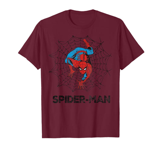 Marvel Comics Retro Classic Spider-Man Distressed Web Logo T-Shirt
