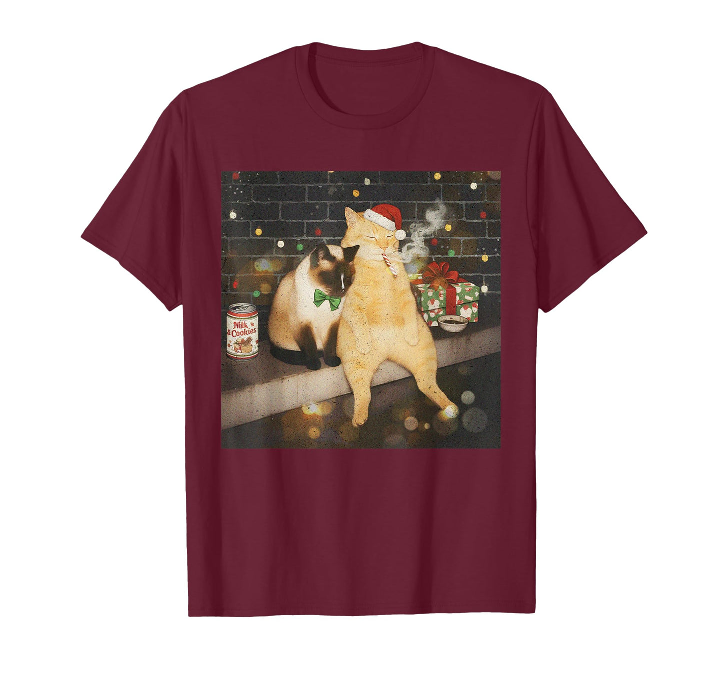 Christmas Smoking Cat Funny Candy Cane Cat Santa Meme Animal T-Shirt