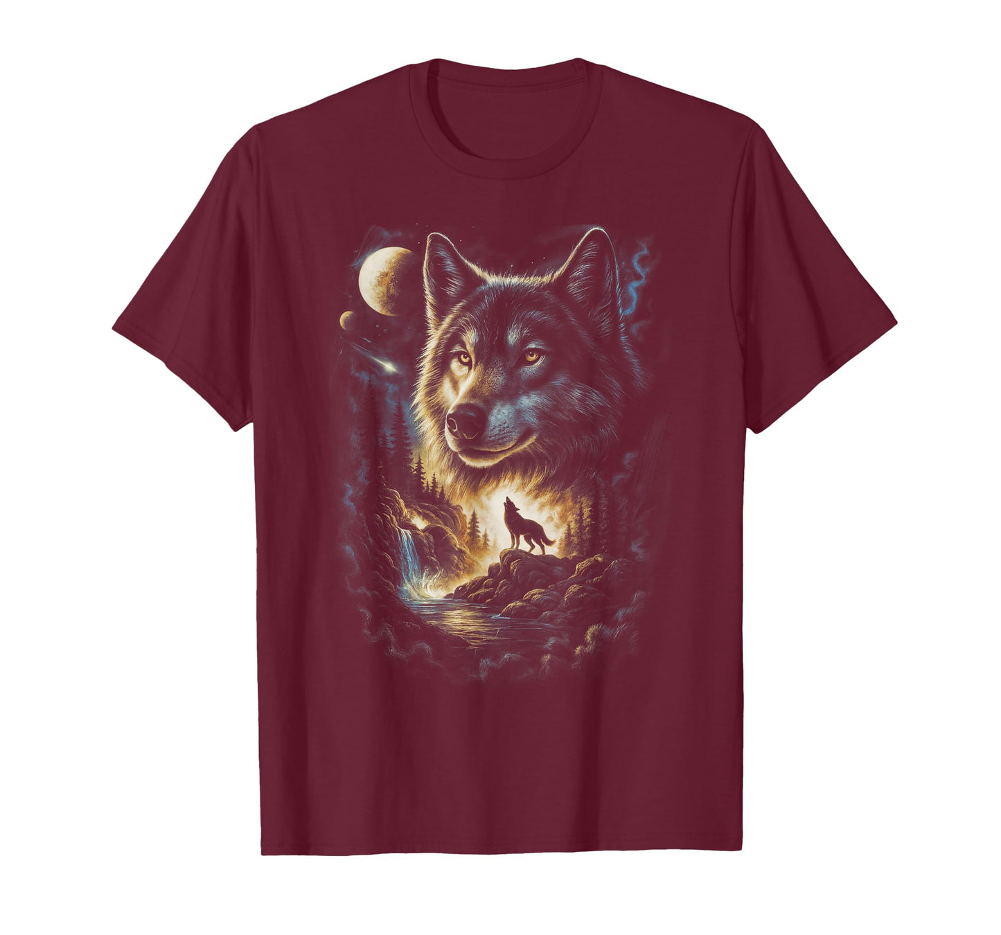 Wolf Howling Moon Forest Nature Wildlife Lovers Animal Men T-Shirt