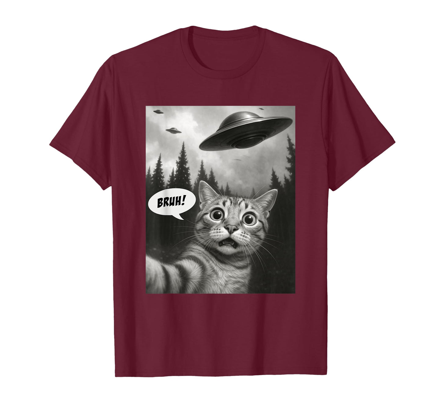 Funny Cat Bruh For Teens Boys Meme Cat Selfie with UFOs T-Shirt