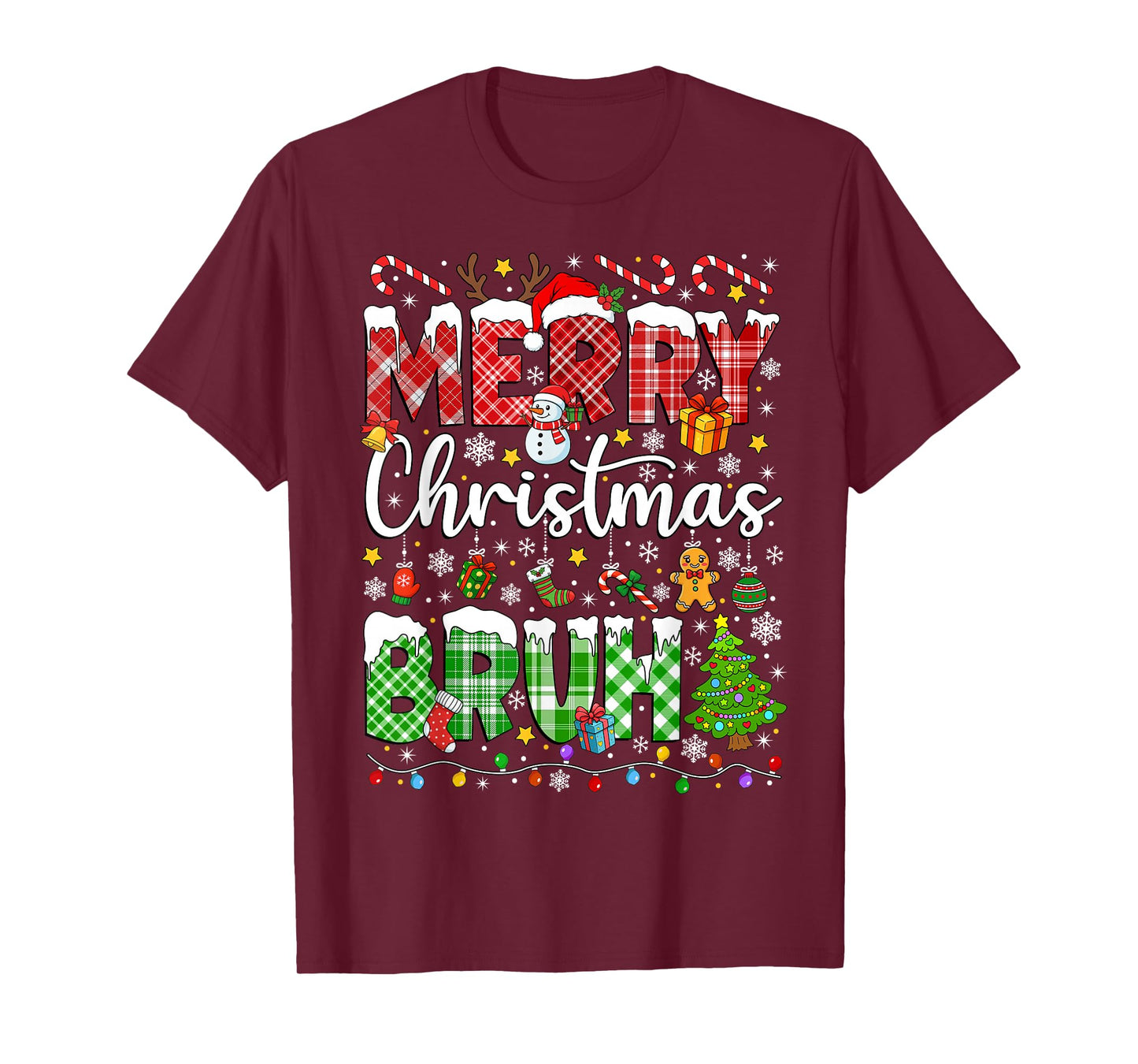 Merry Christmas Bruh Santa Funny Red Plaid Teens Boys Kids T-Shirt