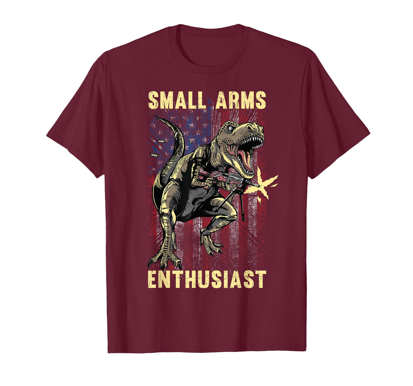 Small Arms Enthusiast Funny T-rex With Machine Gun USA Flag T-Shirt