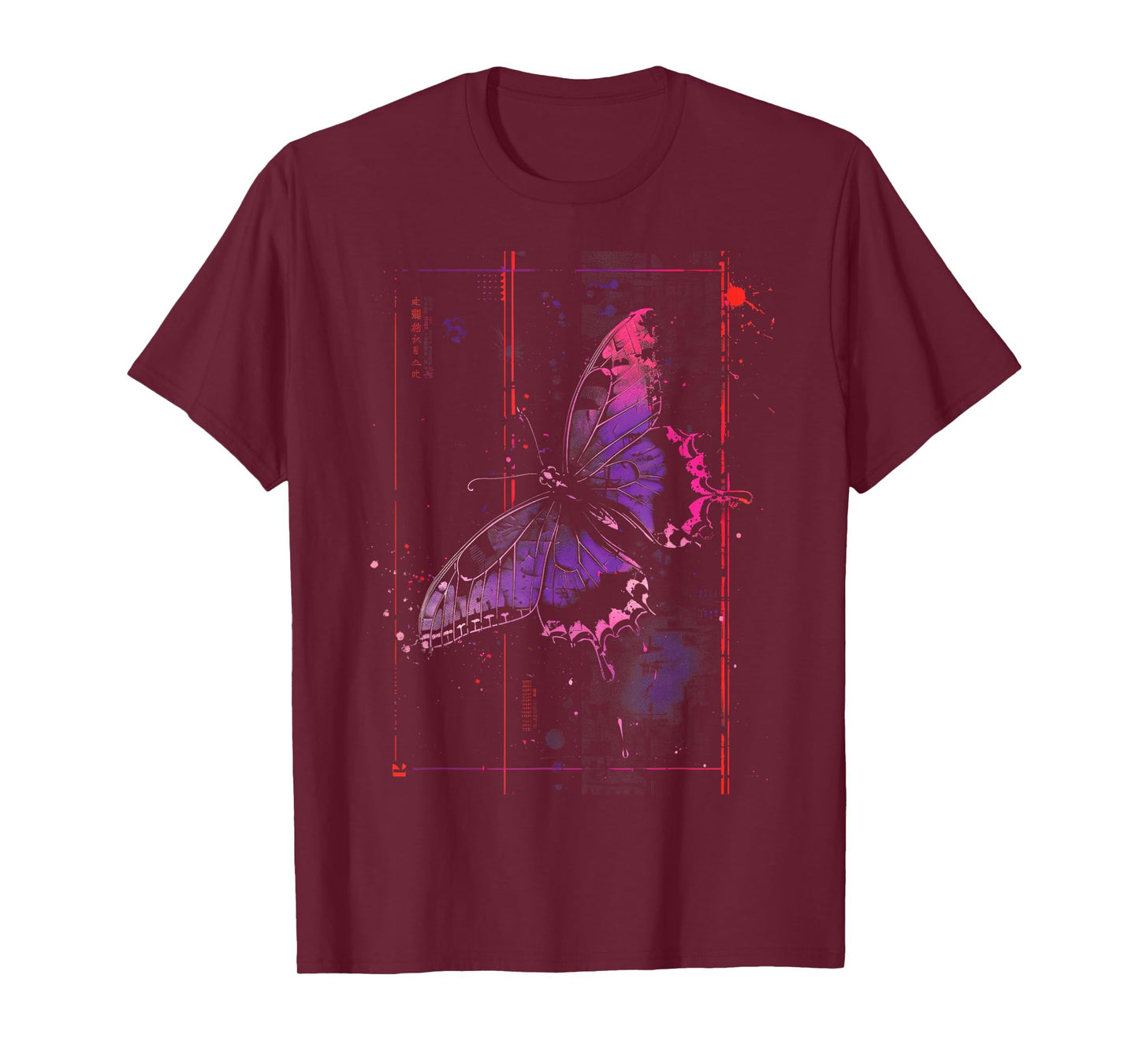 Anime Japanese Goth Cyberpunk City Butterfly Art Colorful T-Shirt