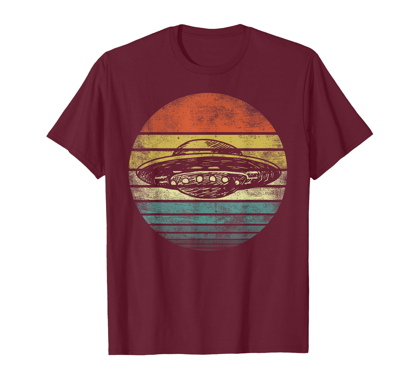 UFO Gifts Retro Sunset Funny Alien UFO Hunter Silhouette T-Shirt