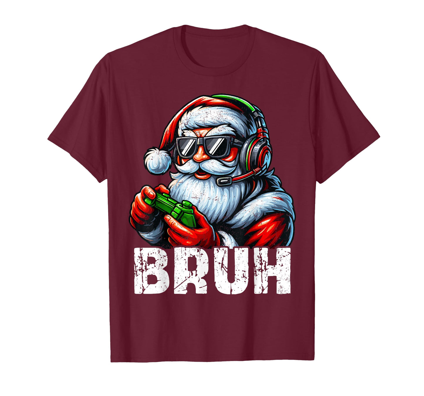 Bruh Funny Santa Gaming Gamer PJs Christmas Xmas Men Boy Kid T-Shirt