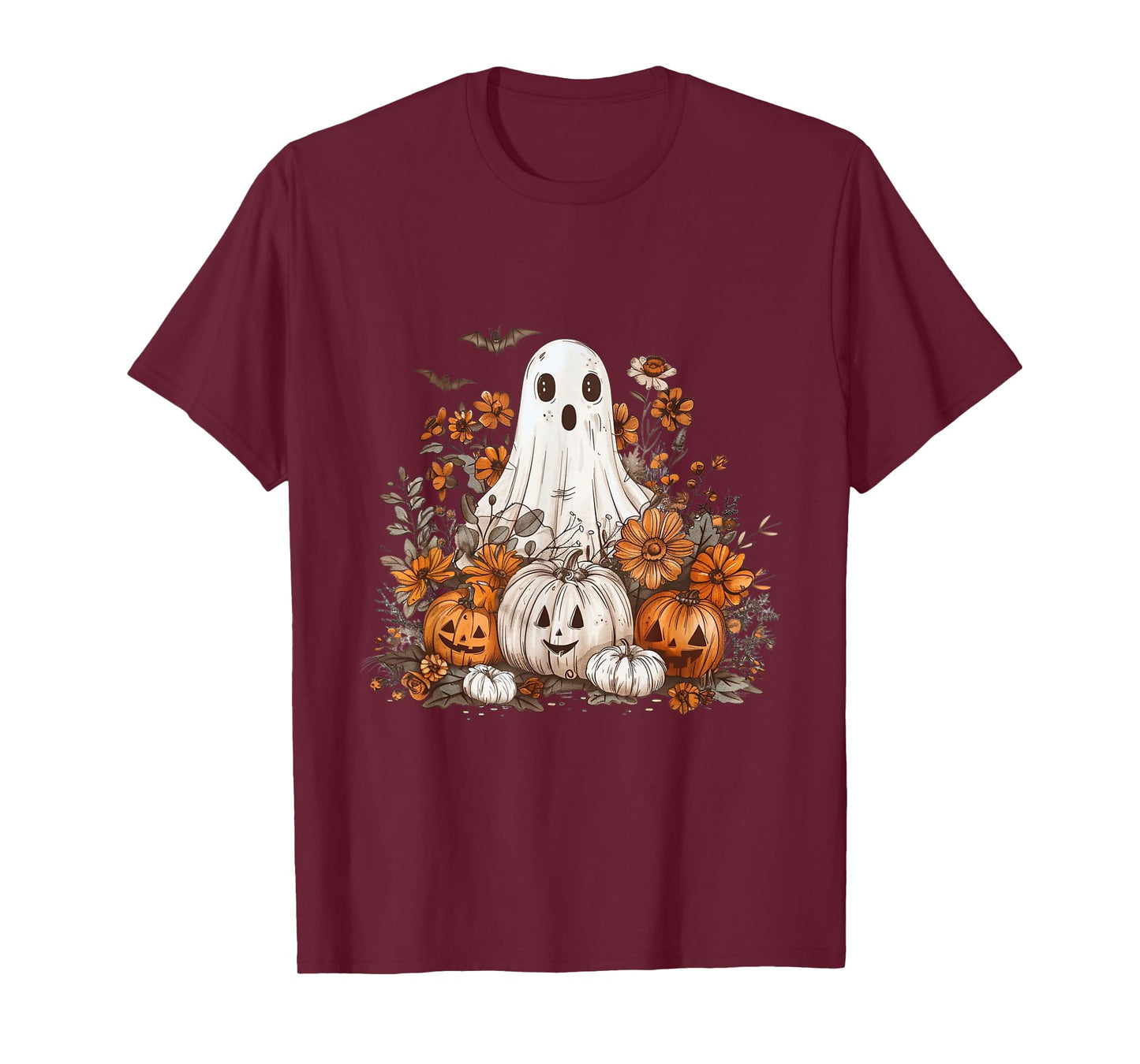 Cute Boho Flower Ghost Pumpkin Halloween Party Ghost Costume T-Shirt