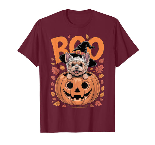 Yorkie Costume on Pumpkin Halloween Yorkshire Terrier T-Shirt