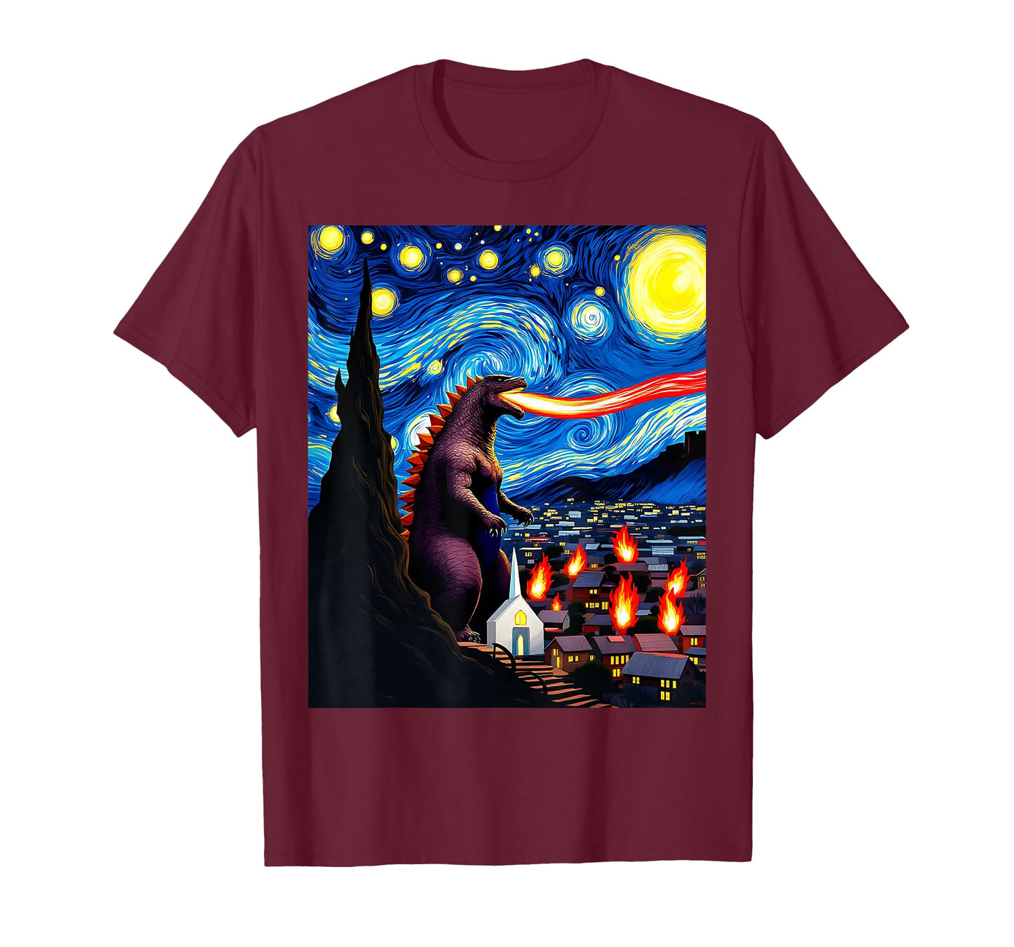 Kaiju Monster Van Gogh Starry Night Inspired Design T-Shirt