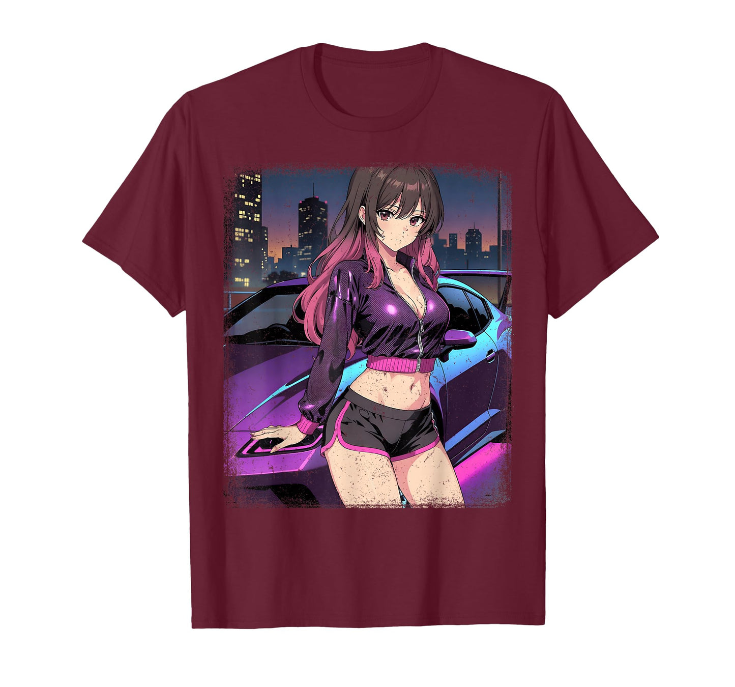 Retro Vintage Japanese JDM Race Car Waifu Anime Girl Women T-Shirt