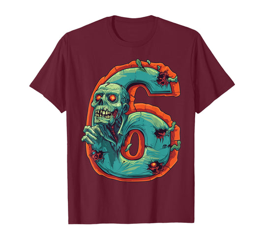 Fun 6th Birthday Zombie Halloween Themed 6 Year Old Kids T-Shirt