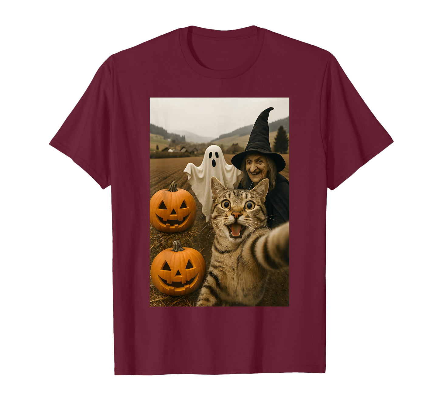 Funny Halloween Cat Selfie with Ghost Boo Witch Pumpkin T-Shirt