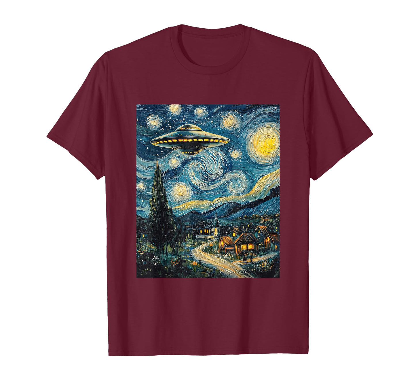 UFO Aliens Flying Saucer - Van Gogh Style - Starry Night T-Shirt