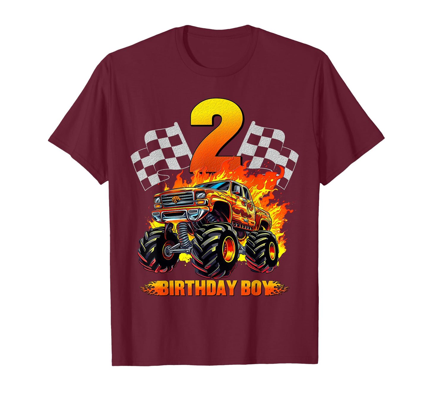 2 Year Old Birthday Monster Truck 2nd Birthday Boy Kids T-Shirt