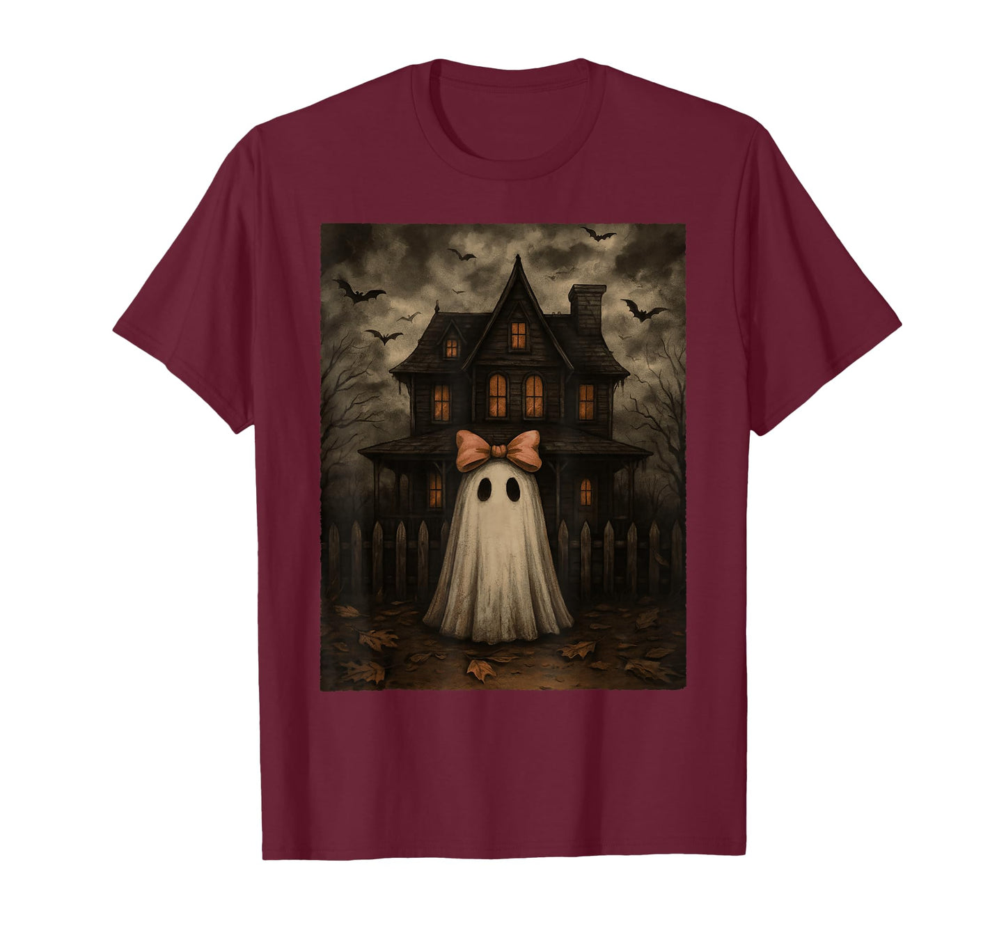 Vintage Spooky Scary Ghost Haunted House Midnight Halloween T-Shirt