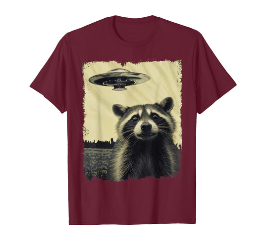 Racoon with UFO Retro Vintage Uncanny Alien UFO T-Shirt
