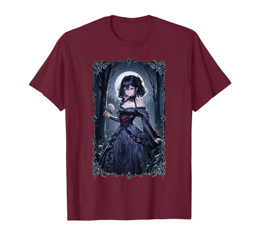 Anime Girl Gothic Waifu Japanese Victorian Moon Elegance T-Shirt