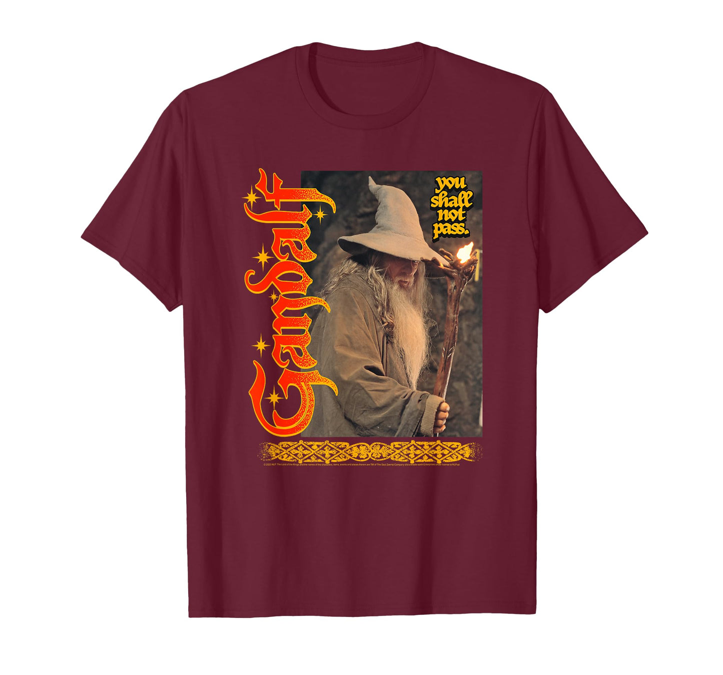 Lord of The Rings Gandalf You Shall Not Pass Ornate Scroll T-Shirt