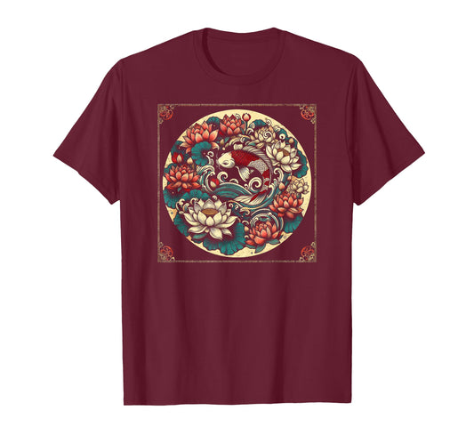 Japanese Koi Fish Lotus Design T-Shirt