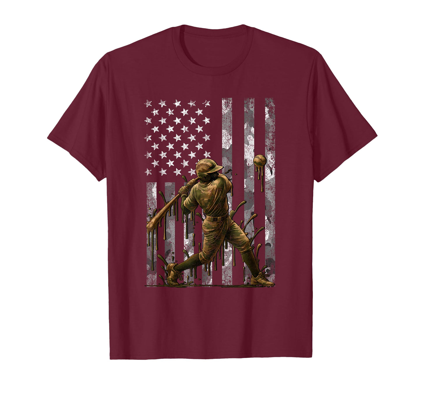 Patriotic Baseball American Flag Camo 4th Of July Mens Boys T-Shirt