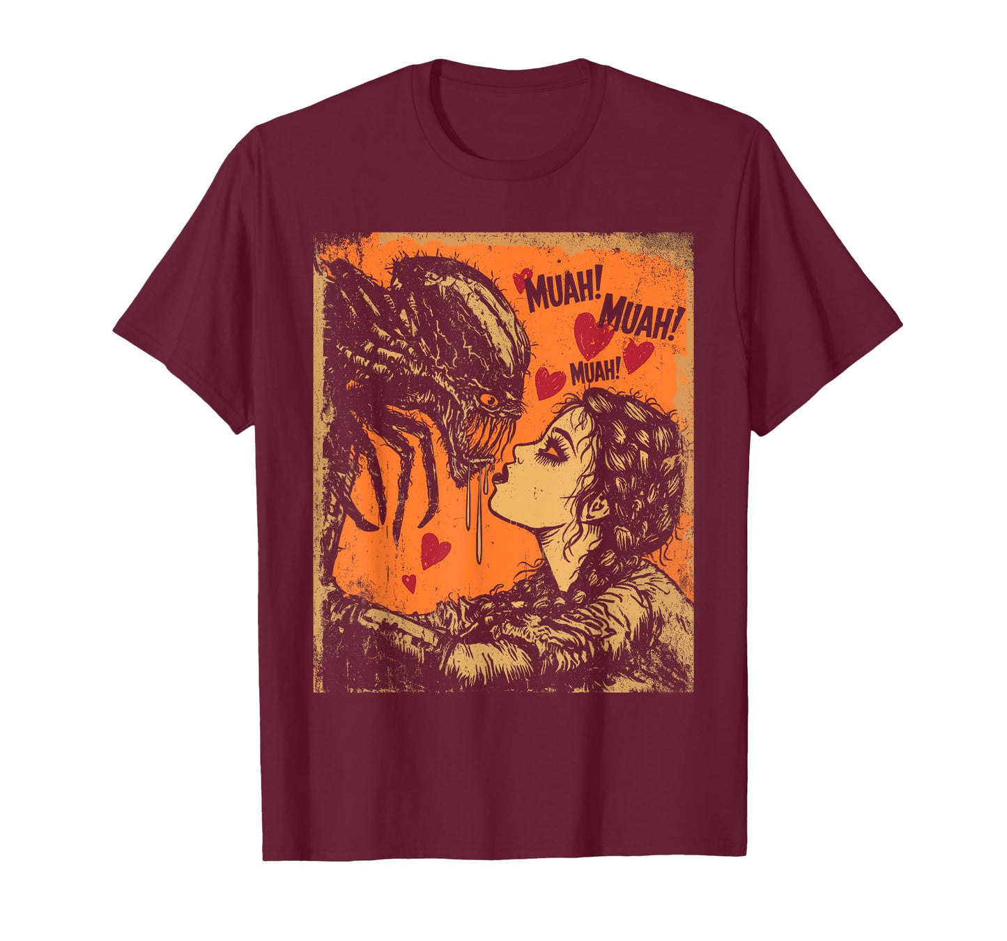 Goth Girl Kissing Creepy Spider Comic Panel Halloween Art T-Shirt