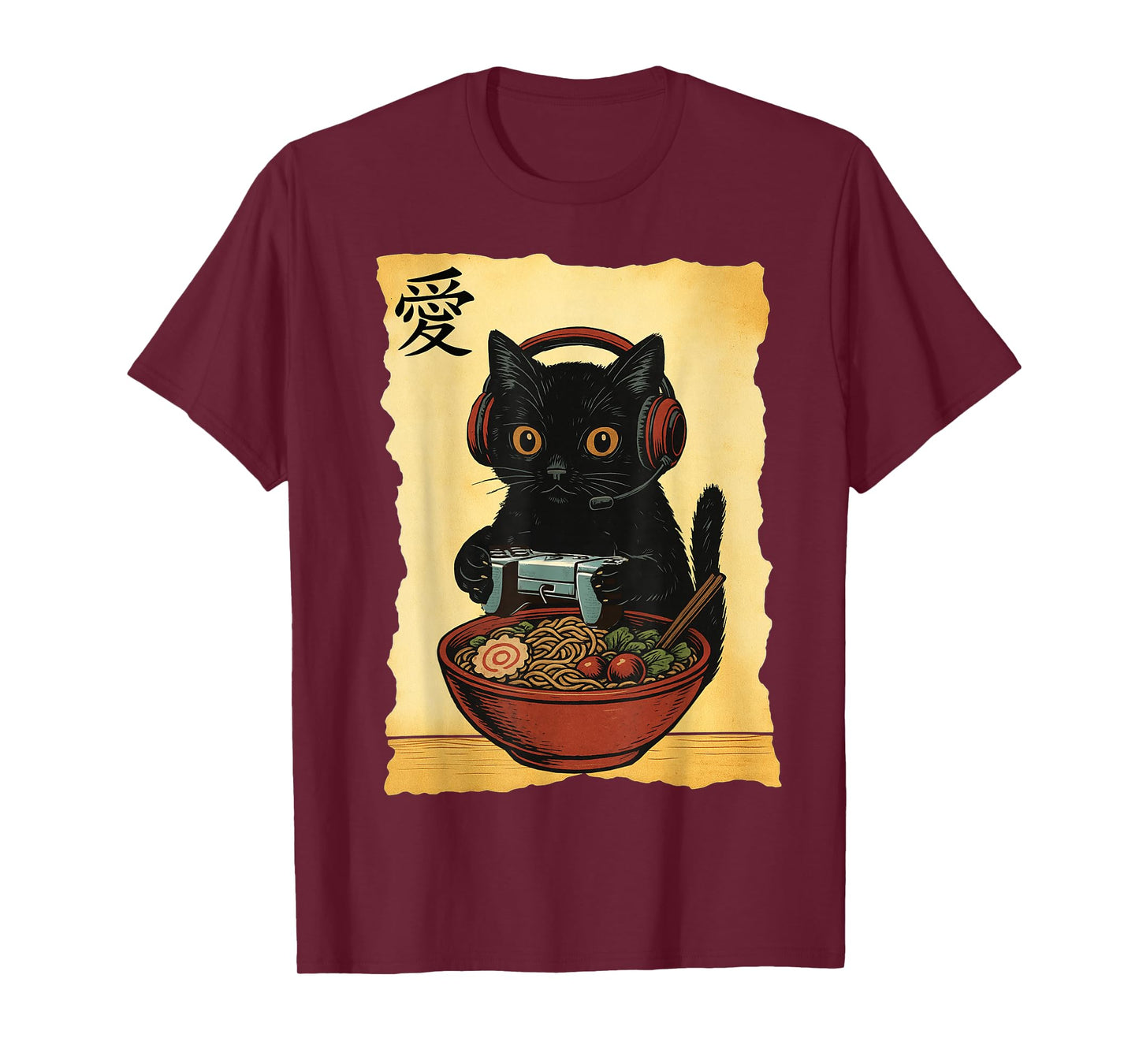 Cute Kawaii Gamer Cat Funny Ramen Retro Japanese Cat Gaming T-Shirt