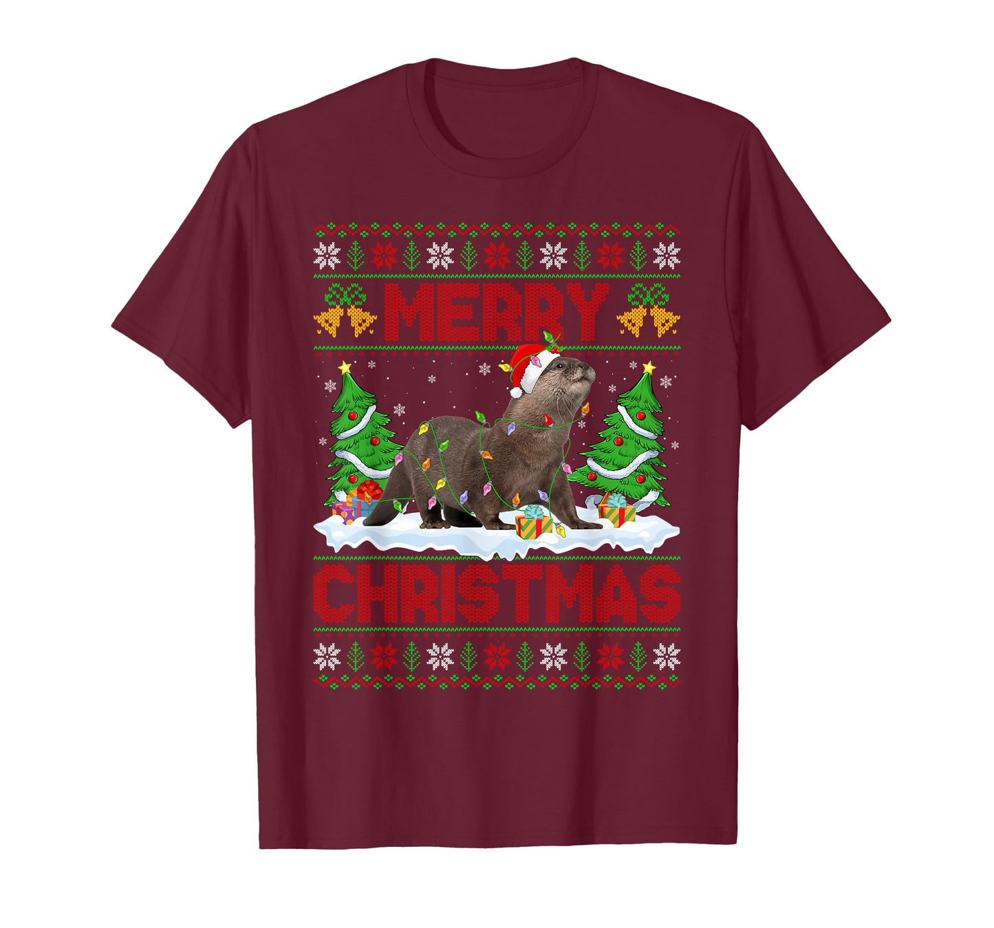 Otter Ugly Xmas Sweater Funny Otter Animal Lights Christmas T-Shirt