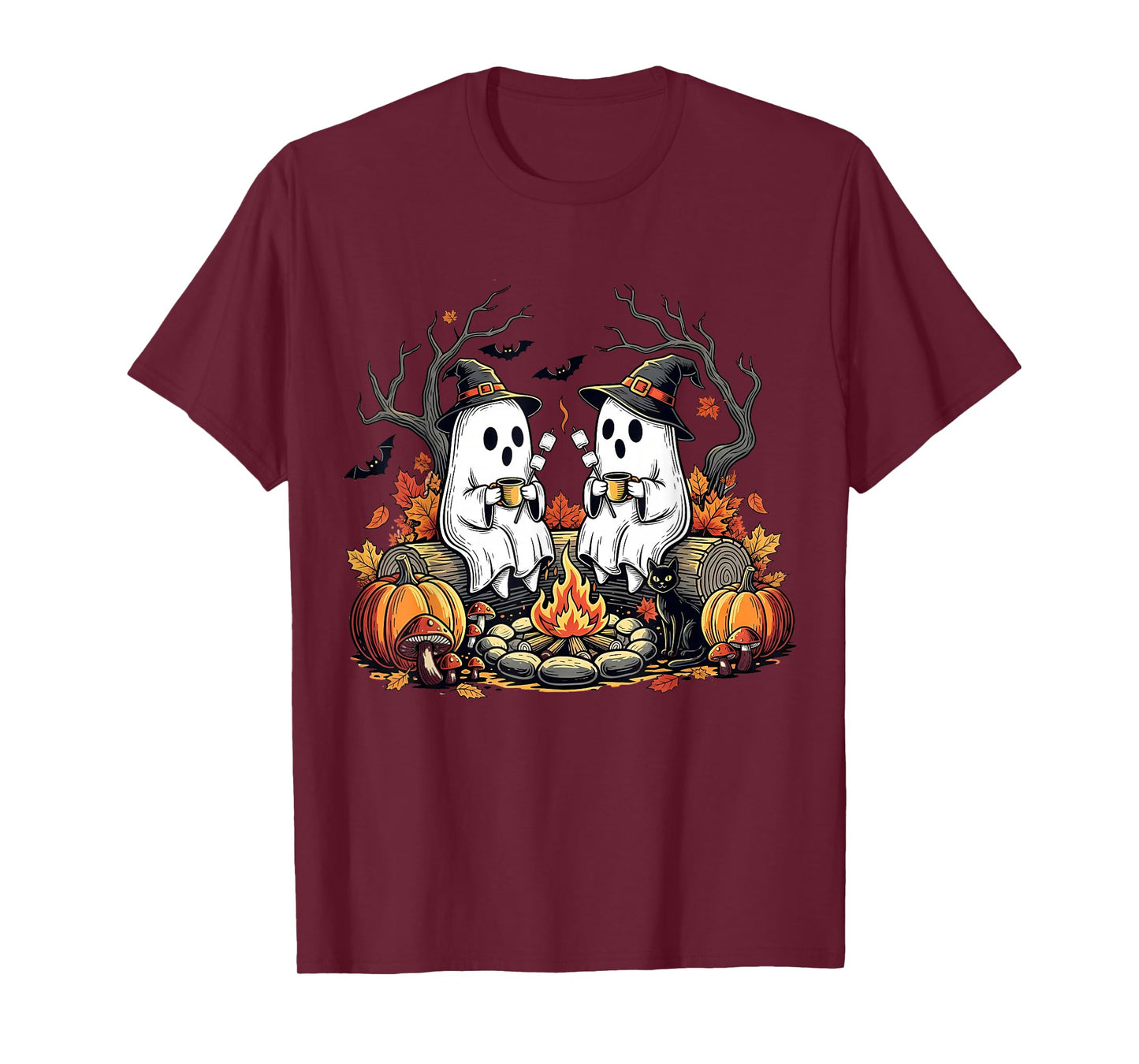 Retro Cute Ghost Boo Spooky Season Autumn Camping Halloween T-Shirt