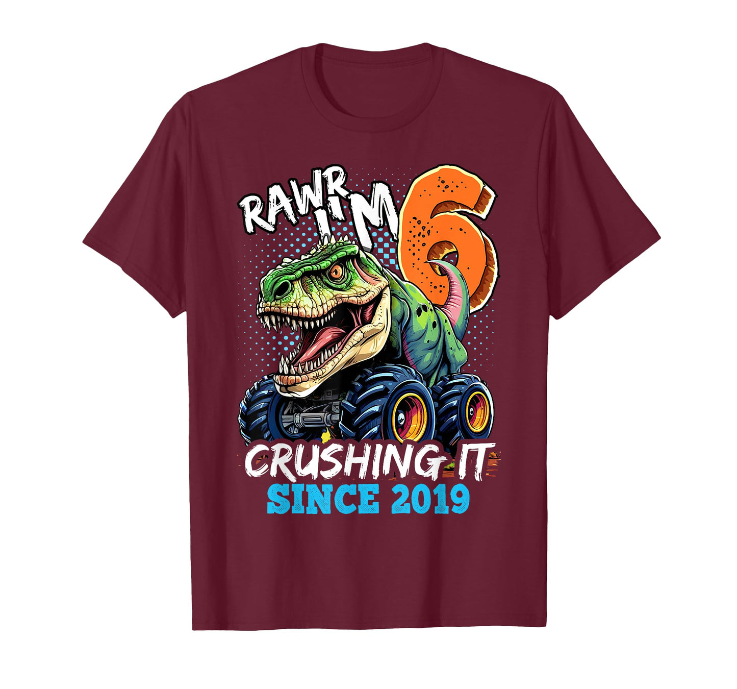 6th Birthday Monster Truck Dinosaur Party Boys Rawr I'm 6 T-Shirt