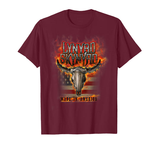 Lynyrd Skynyrd America Flag Steer Skull Rock Band 70s Gifts T-Shirt