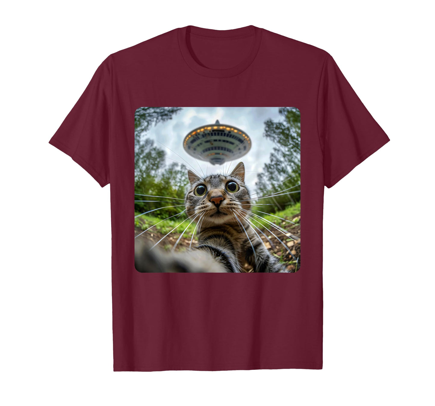Extraterrestrial Encounter: Cat Selfie with Alien UFO Men Women Kids T-Shirt