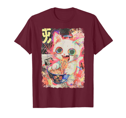 Ramen Noodles Cat Japan Y2K Kawaii Retro Cats Manga Anime T-Shirt