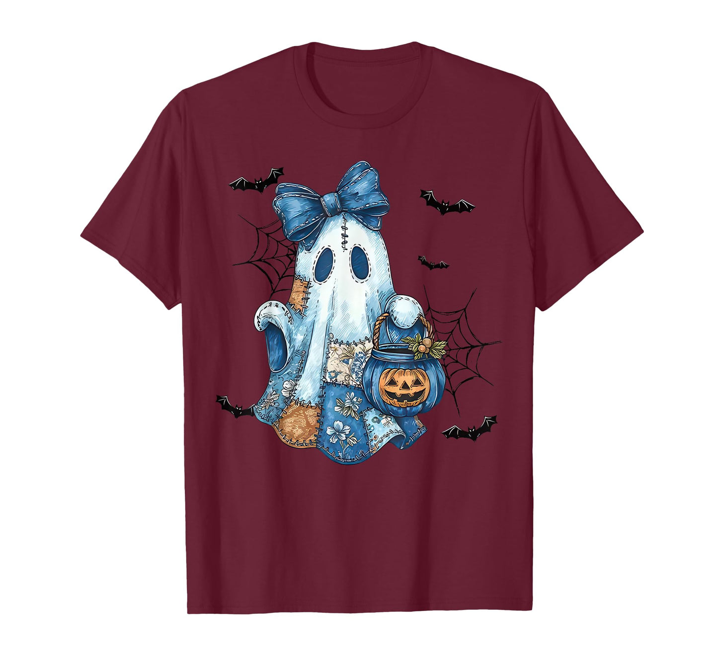 Patchwork Quilter Halloween Denim Ghost Bow Quilt Quilting T-Shirt