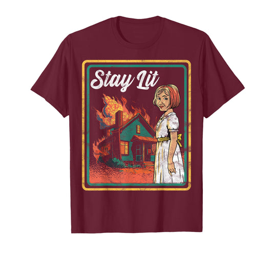 Vintage Child Game Horror Dark Humor Stay Lit T-Shirt