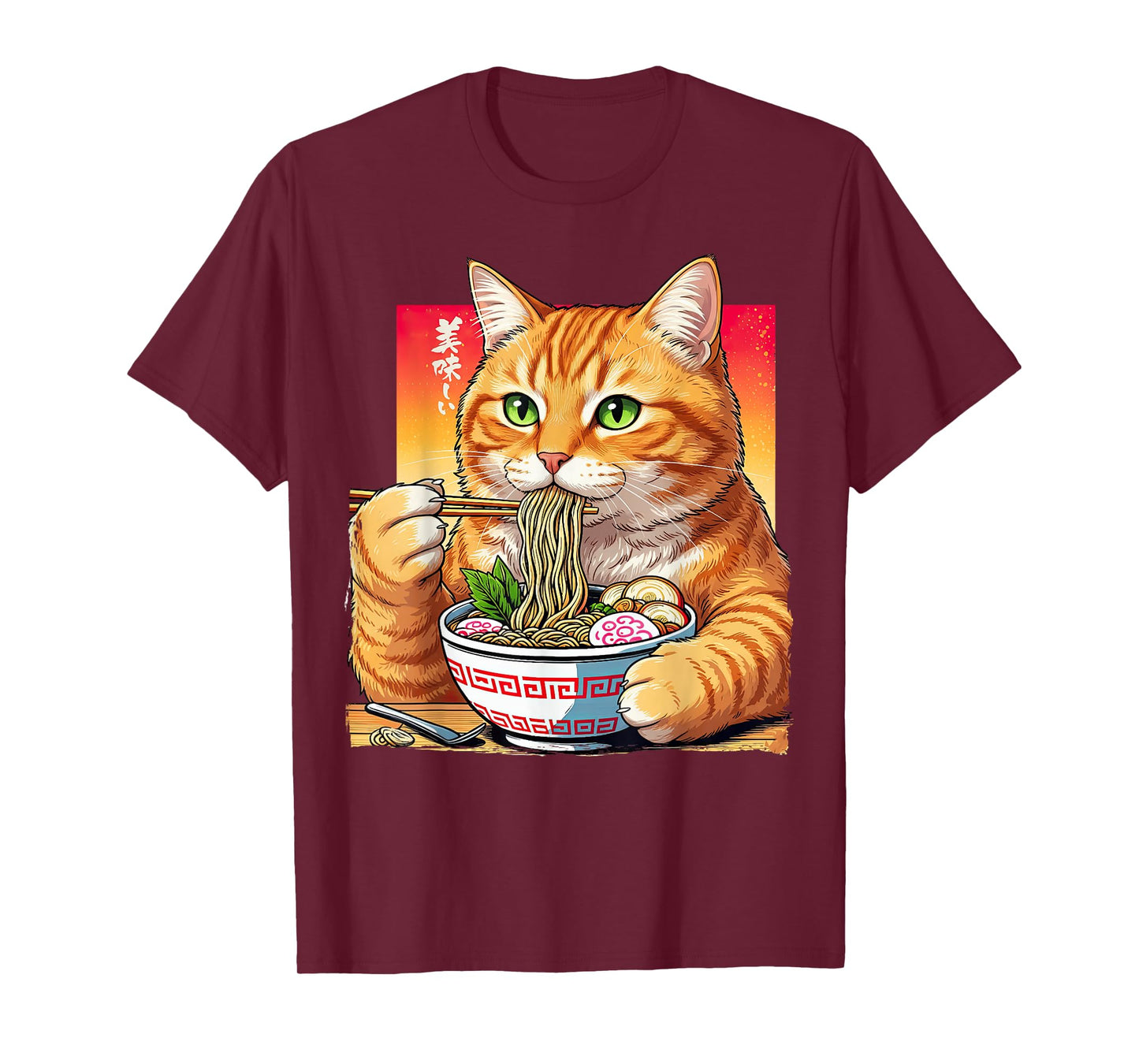 Cat Eating Ramen Noodles Funny Japanese Anime Lovers T-Shirt