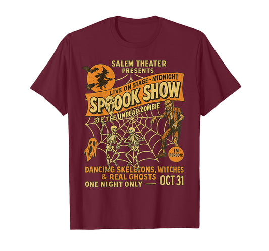 Halloween Poster Tee Witch Dancing Skeletons Movie Night T-Shirt