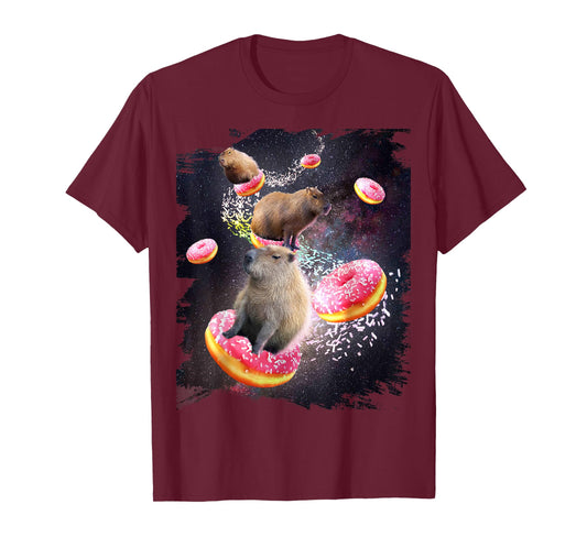 Space Capybara Riding Donut, Galaxy Capybaras T-Shirt