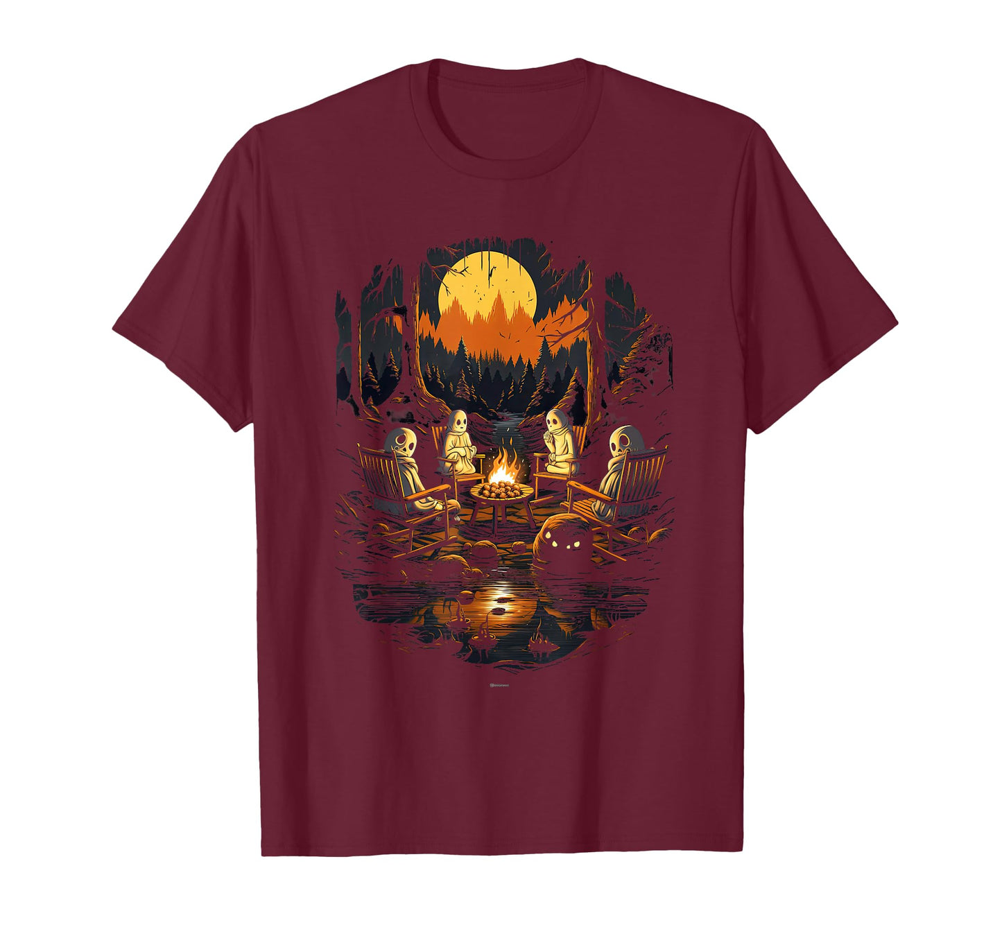 Vintage Ghost and Skeleton by Fire Camping Gothic Halloween T-Shirt