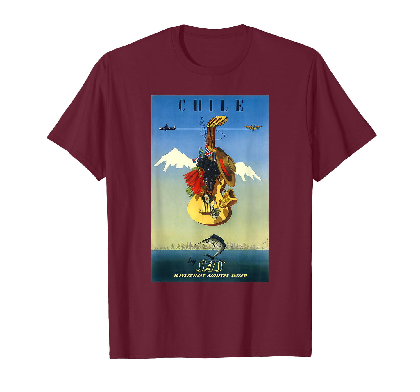Scandinavian Airlines Chile Retro Vintage Travel Print T-Shirt
